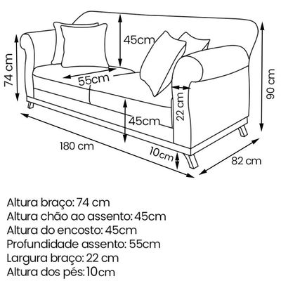 Sofa 2 Lugares Retro Polo 180cm Com Almofada Linho Natural Ezz Natural