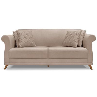 Sofa 2 Lugares Retro Polo 180cm Com Almofada Linho Areia Ezz Areia
