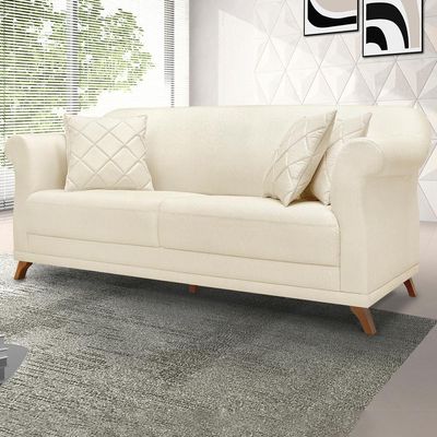 Sofa 2 Lugares Retro Polo 180cm Com Almofada Linho Natural Ezz Natural