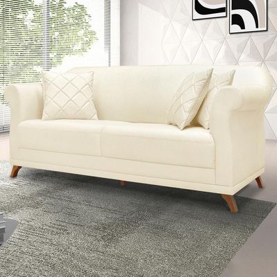 Sofa 2 Lugares Retro Polo 180cm Com Almofada Linho Perola Ezz Perola
