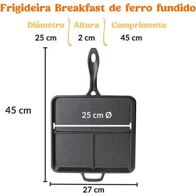 Frigideira Breakfast Café da Manhã Ovo e Bacon 3 Divisórias de Ferro Fundido…