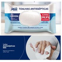 Lenço Umedecido ou Toalhas Antissépticas Mili  6 pacotes c/ 50 (total: 300 toalhas)