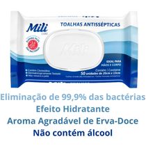 Toalhas Antissépticas Mili 18 pacotes c/ 50 (total: 900 toalhas)-sem álcool