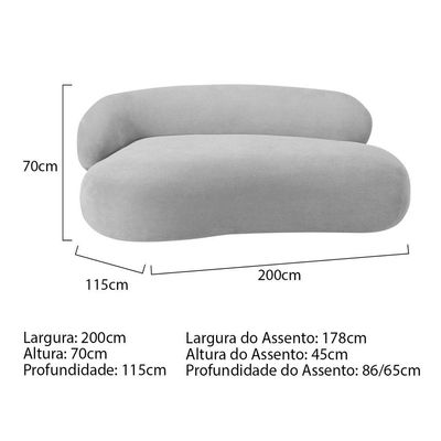 Divã Recamier Luxo Canadá 200cm Lado Direito Linho Adj Decor Cinza