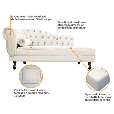 Divã Recamier Diana Lado Direito 120cm Corano Adj Decor Branco