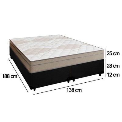 Cama Box Casal Bipartido Suede + Colchão De Molas Ensacadas Portobel Ipanema 138x188x65cm Preto