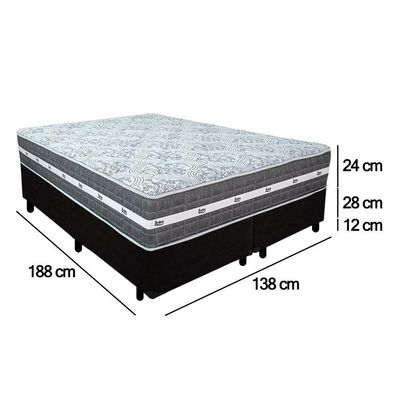 Cama Box Casal Bipartido Suede + Colchão Anjos Black Graphite Molas Ensacadas 138x188x64cm Preto