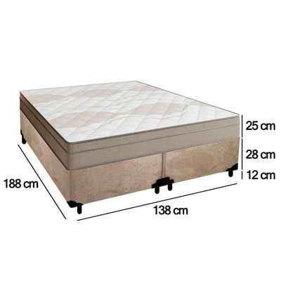Cama Box Casal Bipartido Suede + Colchão De Molas Ensacadas Portobel Ipanema 138x188x65cm Bege