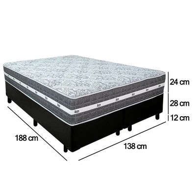 Cama Box Casal Bipartido Sintético + Colchão Anjos Black Graphite Molas Ensacadas 138x188x64cm Preto