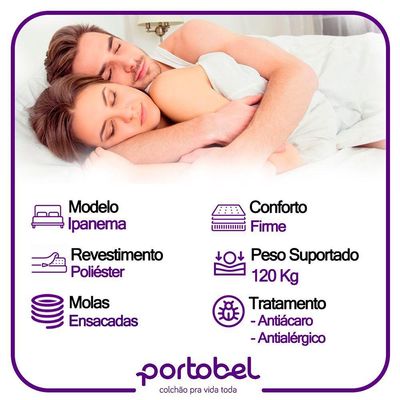 Cama Box Casal Bipartido Suede + Colchão De Molas Ensacadas Portobel Ipanema 138x188x65cm Cinza