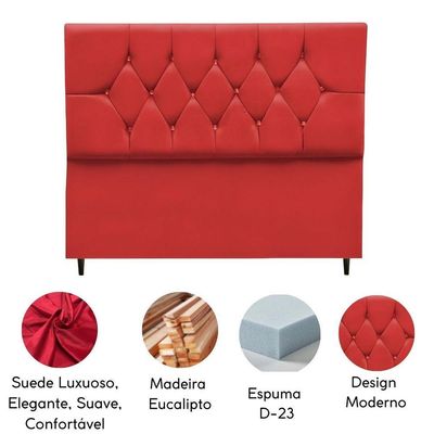 Cabeceira Estofada Cama Box King 195 Cm Suede Nina vermelho