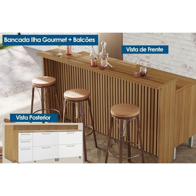 Bancada Ilha Cozinha Burguesa c/ 3 Portas e 4 Gavetas Freijó/Branco - Nesher