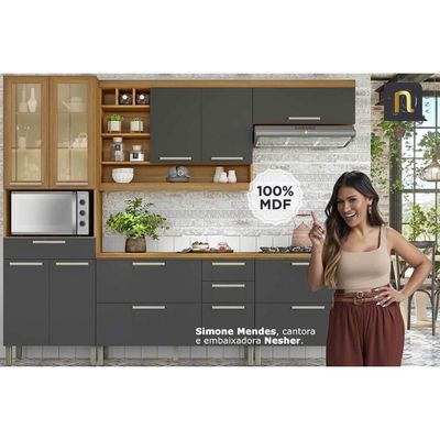 Bancada Ilha Cozinha Burguesa c/ 3 Portas e 4 Gavetas Freijó/Branco - Nesher