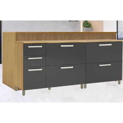Bancada Ilha Cozinha Burguesa c/ 3 Portas e 4 Gavetas Freijó/Branco - Nesher