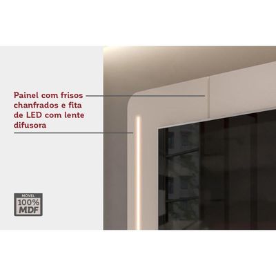 Rack Bancada c/ Painel p/ TV até 75 Pol Atlas Ripado 2 Portas 218x62cm Off White - DJ Móveis