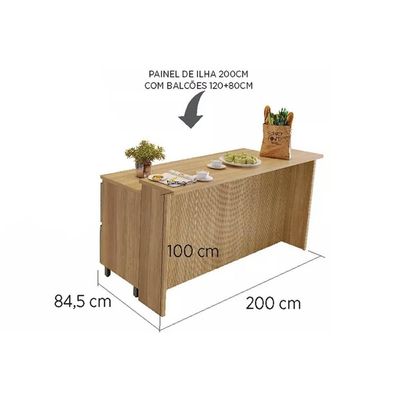 Bancada Ilha Cozinha Imperatriz c/ 2 Portas e 5 Gavetas 200cm Freijo/Off White - Nesher