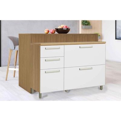 Bancada Ilha Cozinha Burguesa c/ 2 Portas e 3 Gavetas 120cm Freijó/Branco - Nesher
