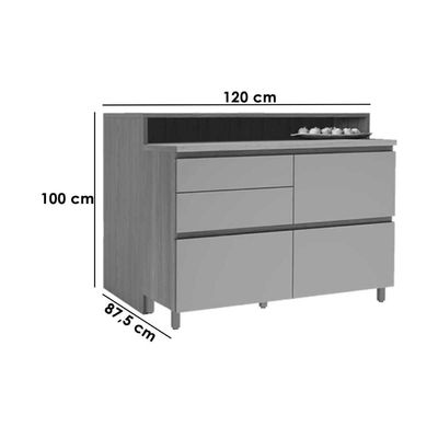 Bancada Ilha Cozinha Rainha c/ 1 Porta e 4 Gavetas 120cm Branca/Nature - Nesher