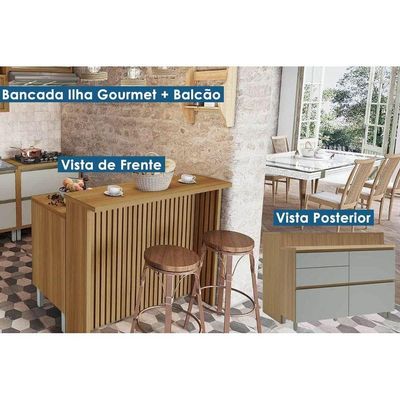 Bancada Ilha Cozinha Rainha c/ 1 Porta e 4 Gavetas 120cm Branca/Nature - Nesher