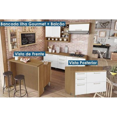Bancada Ilha Cozinha Burguesa c/ 2 Portas e 3 Gavetas 120cm Freijo/Grafite - Nesher