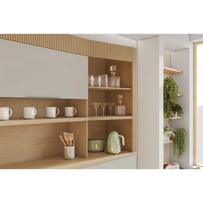 Kit de Cozinha Compacta Realeza c/ 6 Portas e 3 Gavetas 220cm Carvalho/Cinza - Nesher
