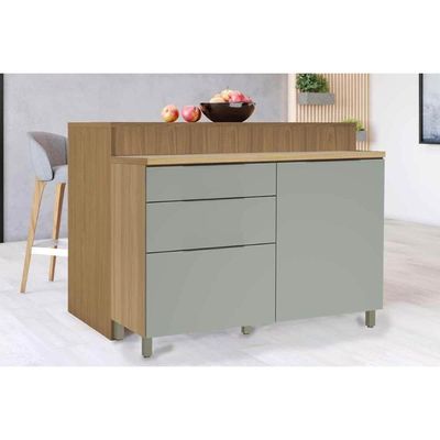 Bancada Ilha Cozinha Marquesa c/ 1 Porta e 3 Gavetas 120cm Nature/Verde - Nesher