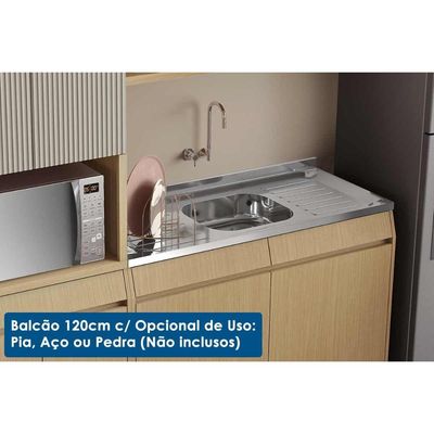 Balcão de Cozinha Simone Mendes p/ Pia s/ Tampo c/ 2 Portas 120cm Carvalho/Cinza - Nesher
