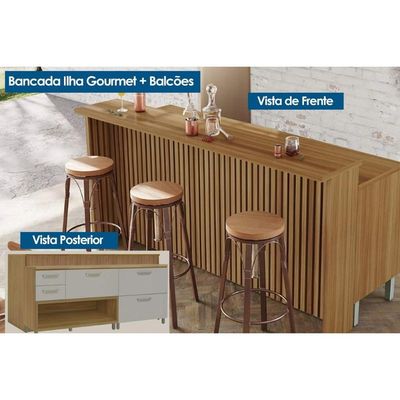 Bancada Ilha Cozinha Princesa c/ 2 Portas e 3 Gavetas 200cm Freijo/Off White - Nesher