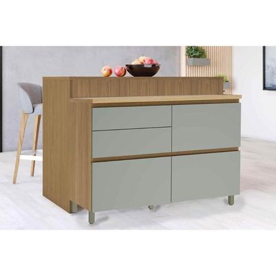 Bancada Ilha Cozinha Rainha c/ 1 Porta e 4 Gavetas 120cm Freijó - Nesher