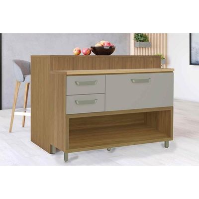 Bancada Ilha Cozinha Princesa c/ 1 Porta e 2 Gavetas 120cm Freijo/Off White - Nesher