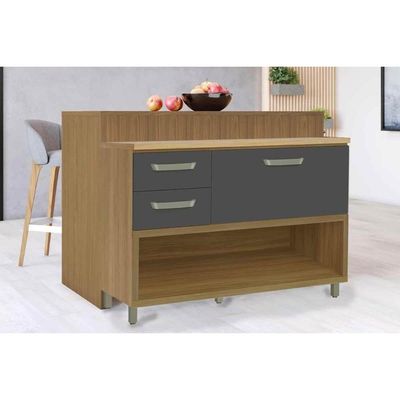 Bancada Ilha Cozinha Princesa c/ 1 Porta e 2 Gavetas 120cm Freijo/Off White - Nesher