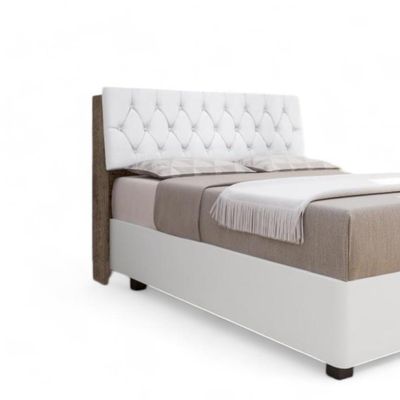 Cabeceira Estofada Yasminne Queen Chocolate Com Capitonê Branco
