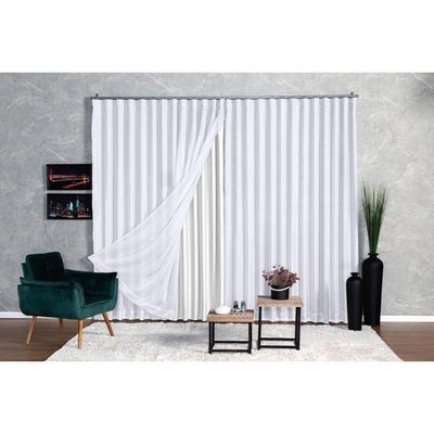 Cortina Microfibra Com Voil 4,00x2,30 Para Trilho Suíço branco
