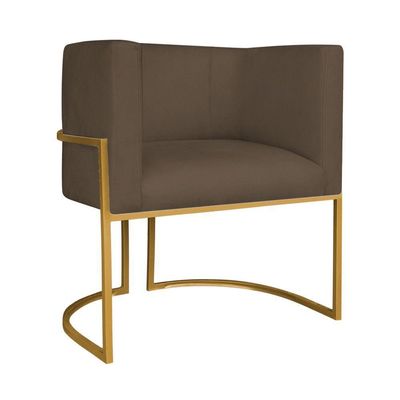 Kit Divã Luna 160cm Lado Esquerdo E 02 Poltronas Base De Ferro Dourado Suede Marrom