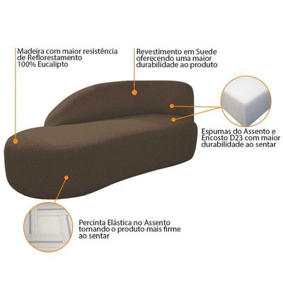 Kit Divã Luna 160cm Lado Esquerdo E 02 Poltronas Base De Ferro Dourado Suede Marrom