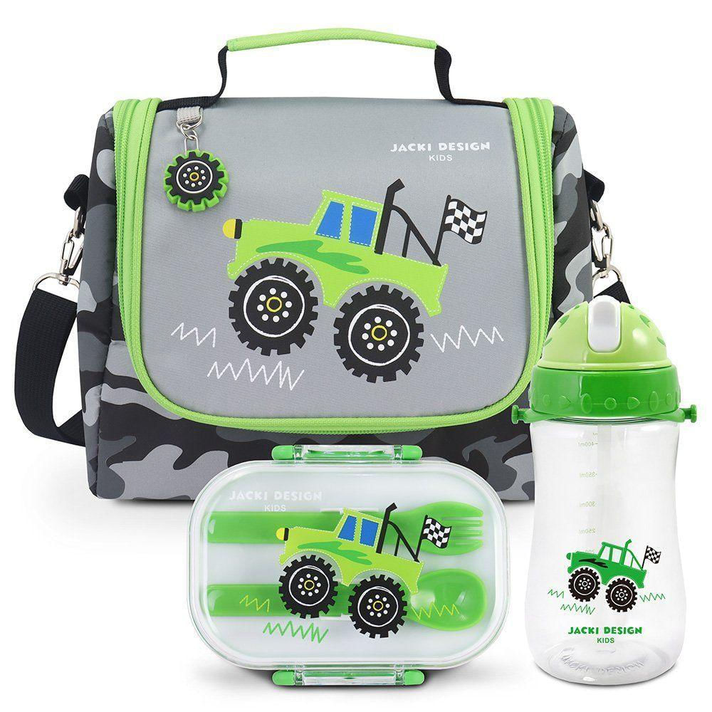 Kit Lancheira Térmica, Pote Marmita 400ml E Garrafa 460ml Infantil Piccolino Verde