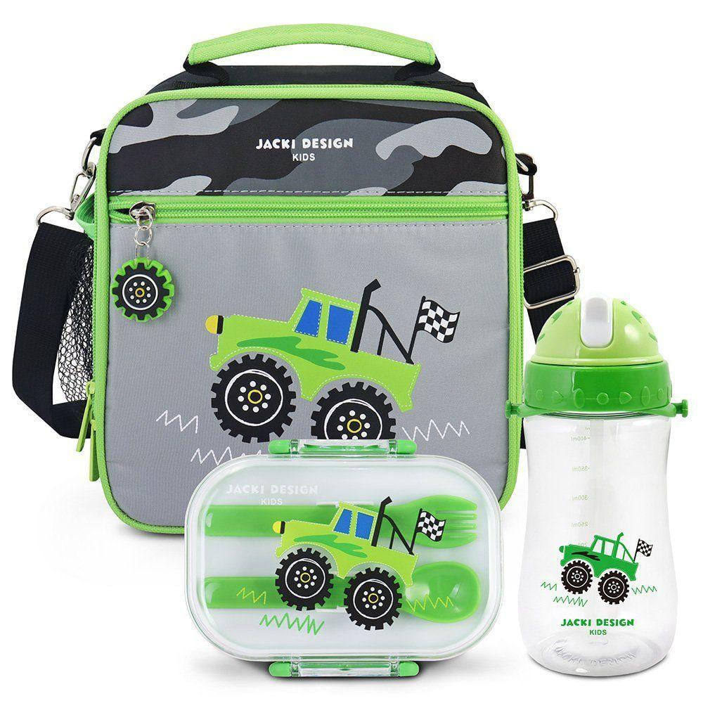Kit Lancheira Térmica, Pote Marmita 400ml E Garrafa 460ml Infantil Piccolino Verde