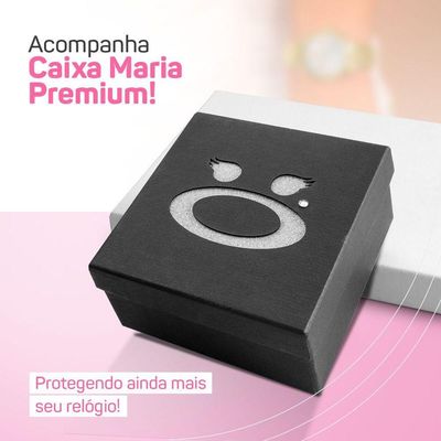 Relogio Feminino Aço Preto + Caixa + Brincos Delicado Social