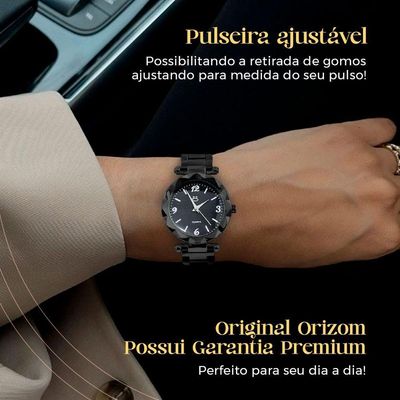 Relogio Feminino Aço Preto + Caixa + Brincos Delicado Social