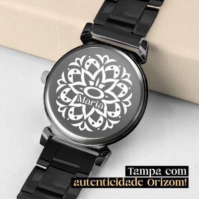Relogio Feminino Aço Preto + Caixa + Brincos Delicado Social