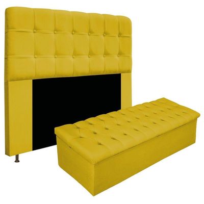 Kit Cabeceira e Calçadeira 195cm King Size Amarelo Adj Decor