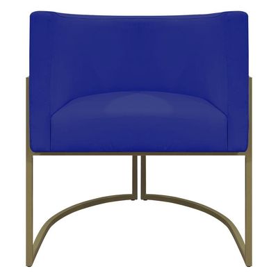 Poltrona Decorativa Recepção Luna Corino Cores Base De Ferro Champagne Azulroyal Corino