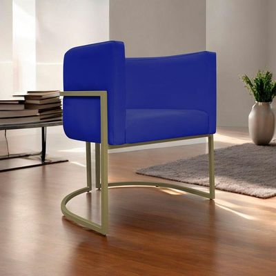 Poltrona Decorativa Recepção Luna Corino Cores Base De Ferro Champagne Azulroyal Corino