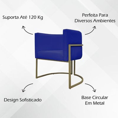 Poltrona Decorativa Recepção Luna Corino Cores Base De Ferro Champagne Azulroyal Corino