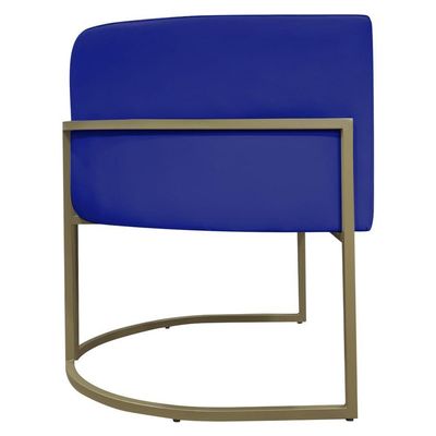 Poltrona Decorativa Recepção Luna Corino Cores Base De Ferro Champagne Azulroyal Corino