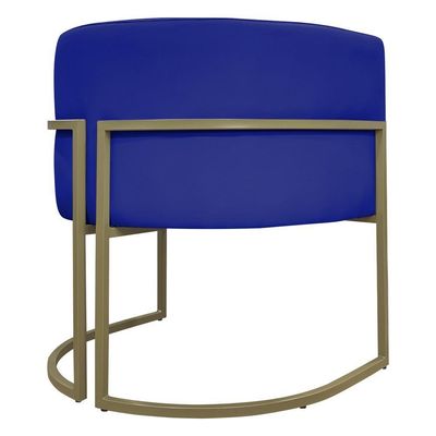 Poltrona Decorativa Recepção Luna Corino Cores Base De Ferro Champagne Azulroyal Corino