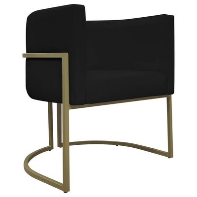 Kit 2 Poltronas Recepção Luna Corino Cores Base De Ferro Champagne Preto Corino