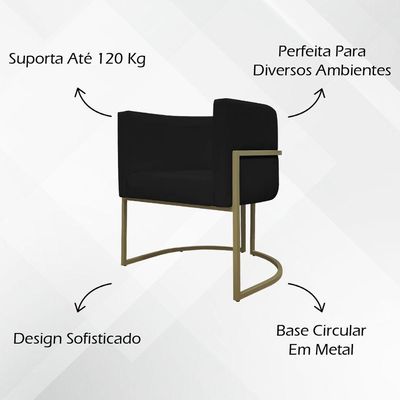 Kit 2 Poltronas Recepção Luna Corino Cores Base De Ferro Champagne Preto Corino