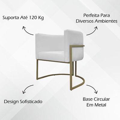 Kit 2 Poltronas Recepção Luna Corino Cores Base De Ferro Champagne Branco Corino