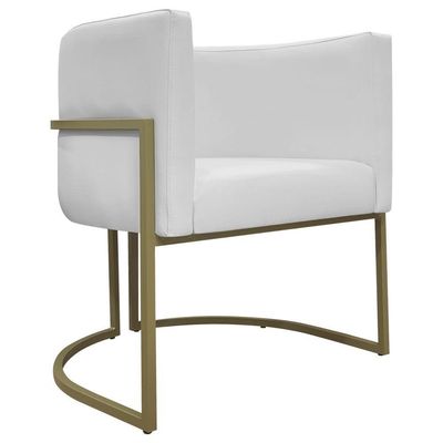Kit 2 Poltronas Recepção Luna Corino Cores Base De Ferro Champagne Branco Corino